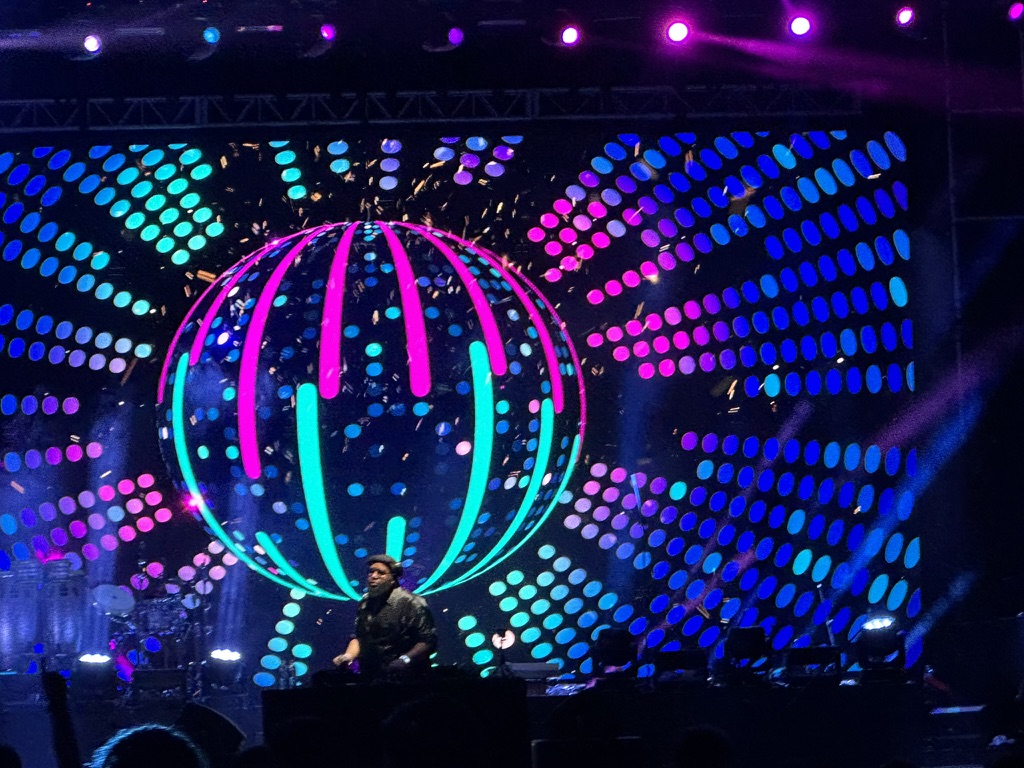 Concert performance massive LED globe visual full lighting rig destination show